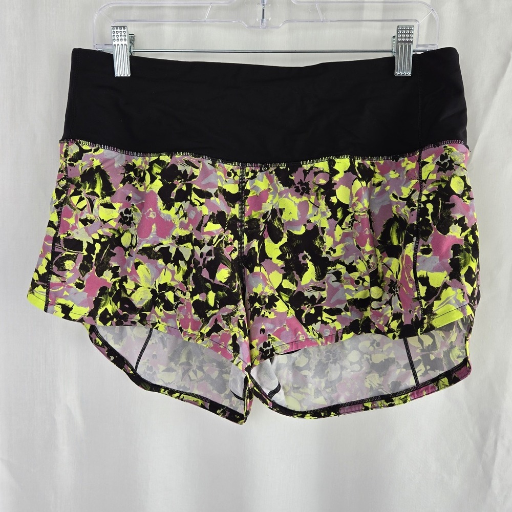 Lululemon  Speed‎ Up Shorts Sz 10 Inflected Highlight Yellow Multi/Black Running